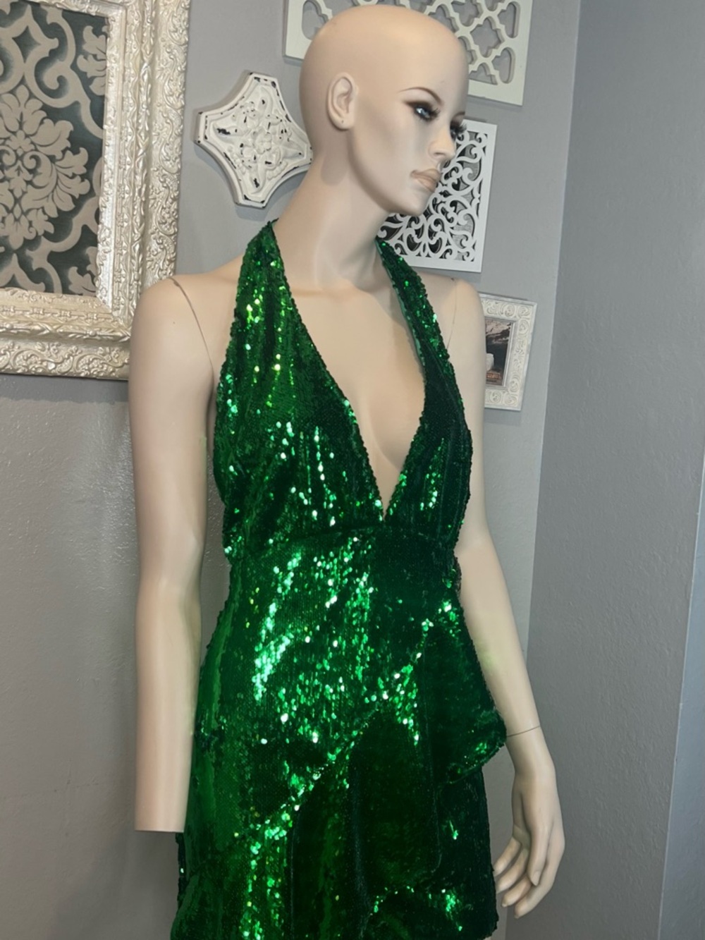 NBD Green Sequin Halter Dress - Picture 3 of 14